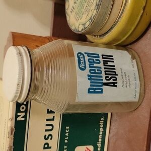 Vintage Rexall Buffered Aspirin Empty Glass 5" Tall Bottle 1970s